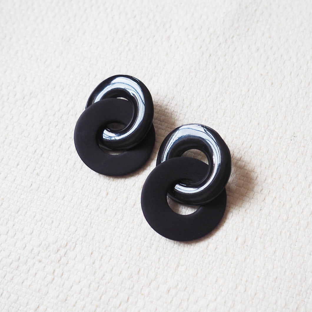 Boucles d'oreilles Horus XS - Noir bi-texturé